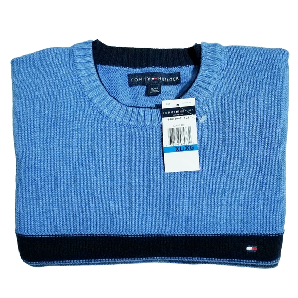 Vintage 2002 Tommy Hilfiger Mens Chest Stripe Sweater Blue Size XL With Tags - Picture 5 of 7